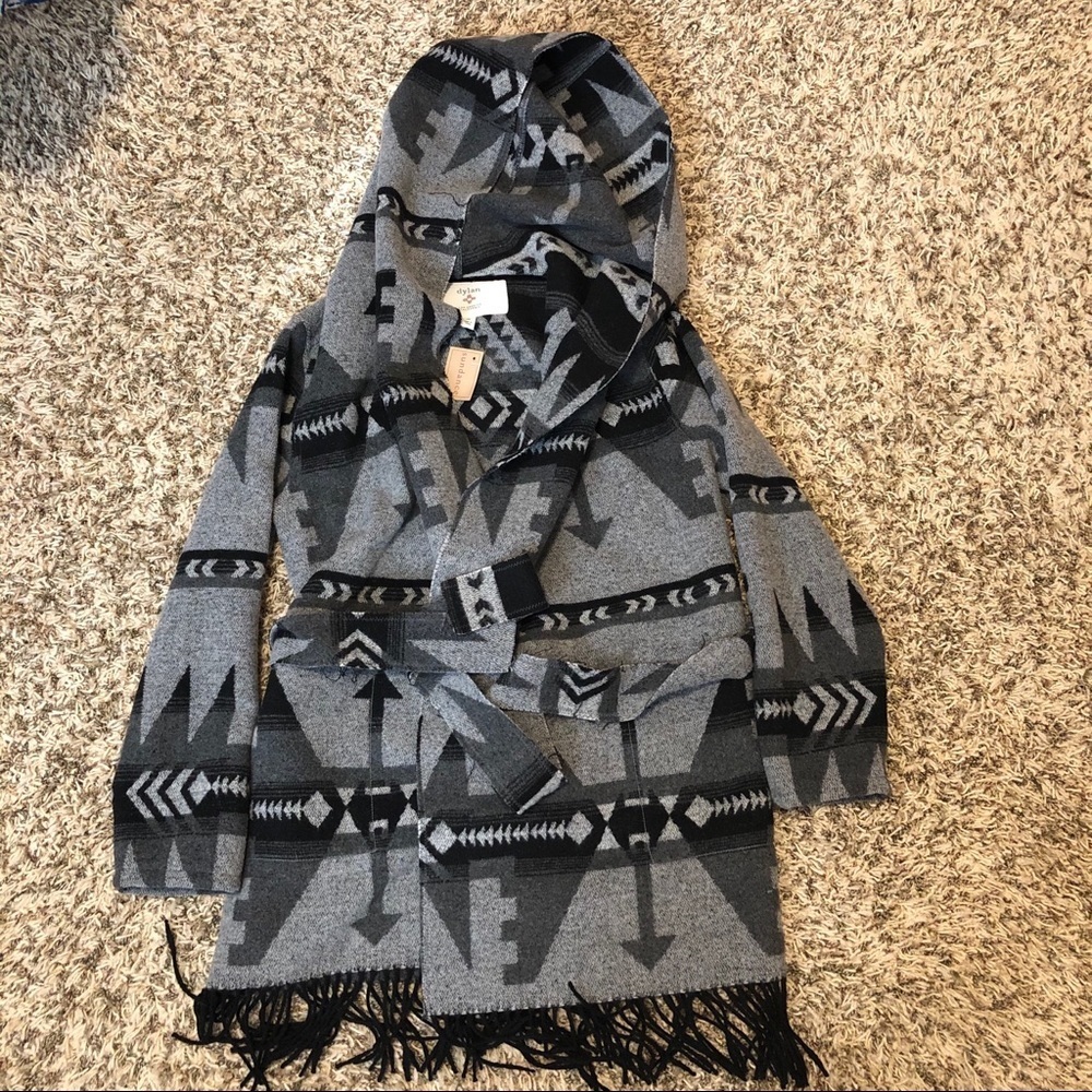 Sundance Gray and Black Patterned Hooded Coat